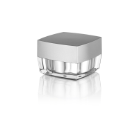Silberne Acryldose Cube 15 ml mit eckige productbox